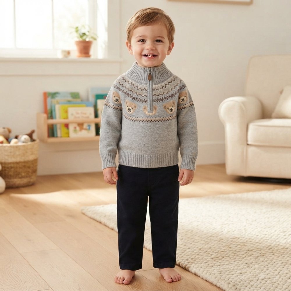 J16363: Boys Funnel Neck True Knit Fairisle Jumper & Twill Trousers Outfit (2-4 Years) J16363: Boys Funnel Neck True Knit Fairisle Jumper & Twill Trousers Outfit (2-4 Years)